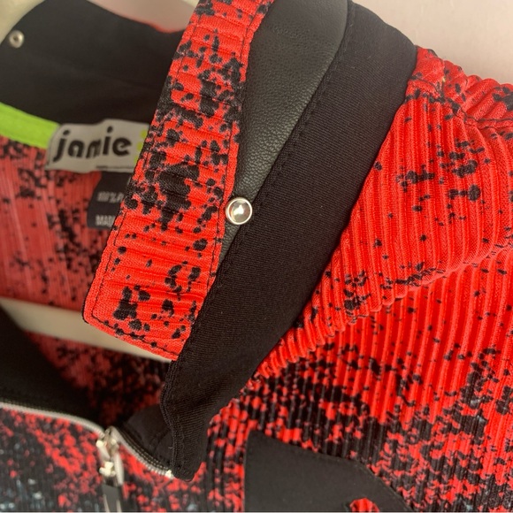 Jamie Sadock Womens Medium Golf Top Crinkle Plisse 1/4 Zip Red Collared Shirt - Picture 3 of 14